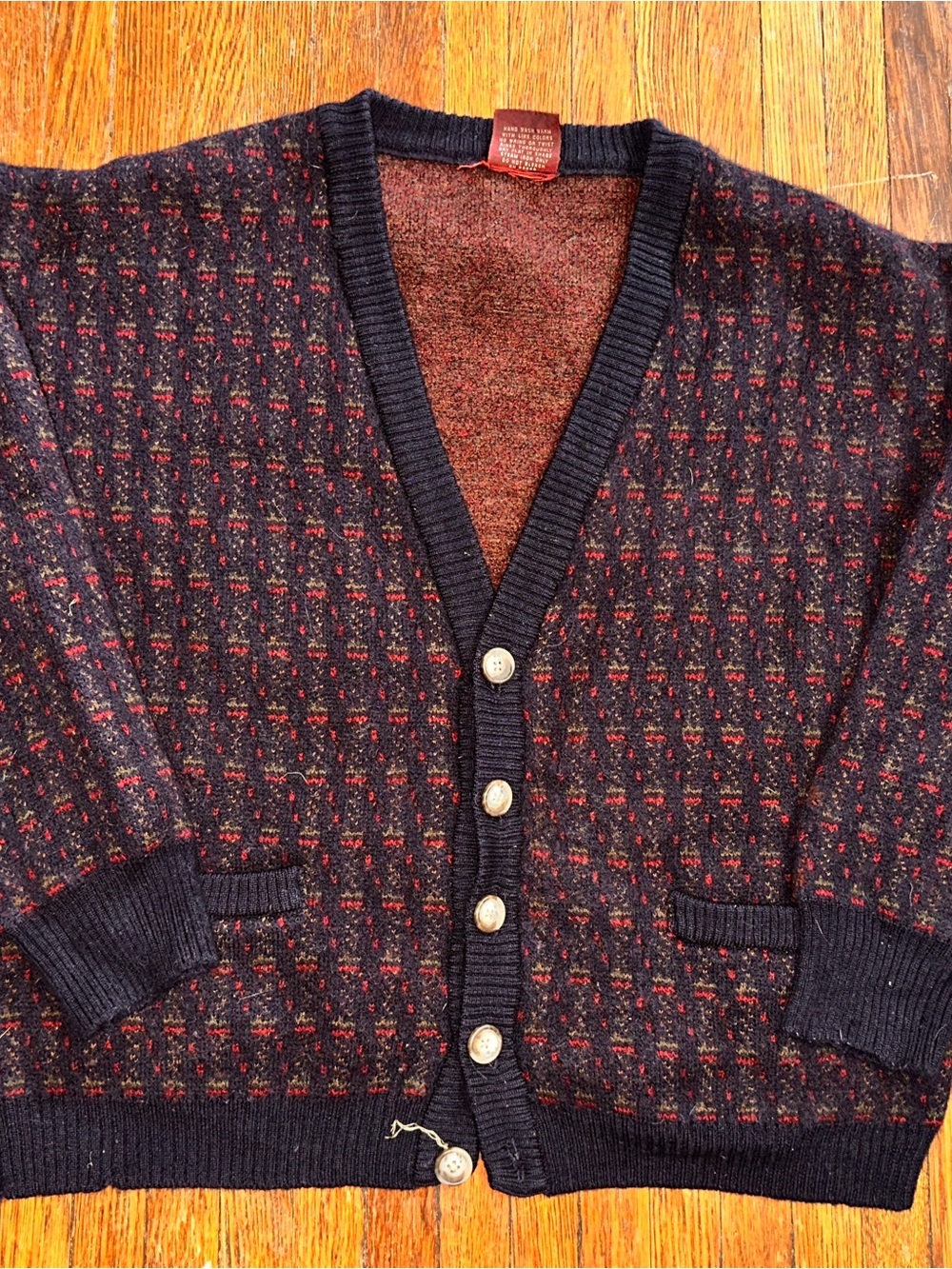 Vintage 90’s Nordstrom Men’s Large Merino Wool Burgundy Navy Cardigan